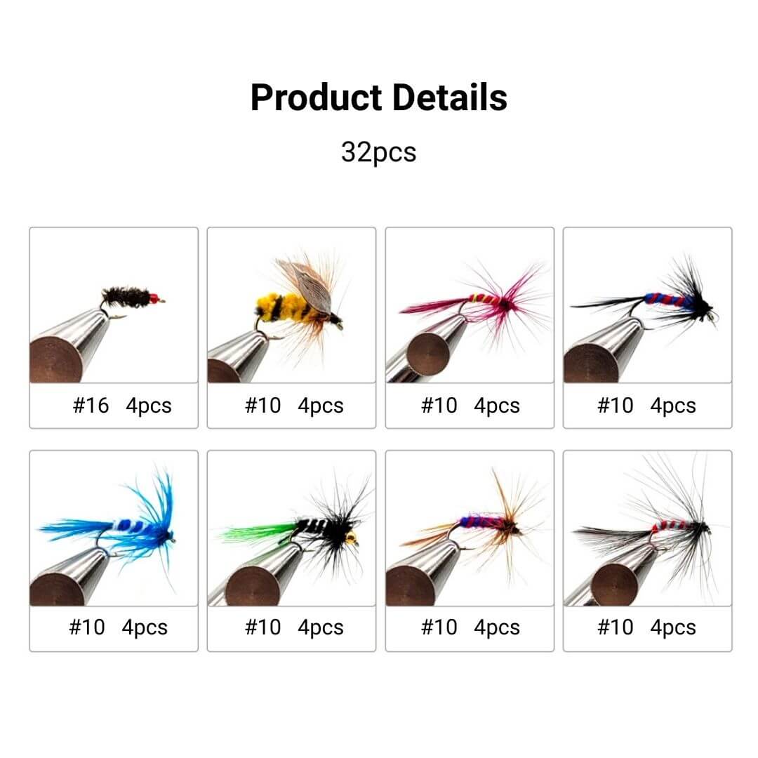 32pcs Vibrant Attractor Fly Assortment | Panfish, Bass & Trout Flies with Box - RIVFLY