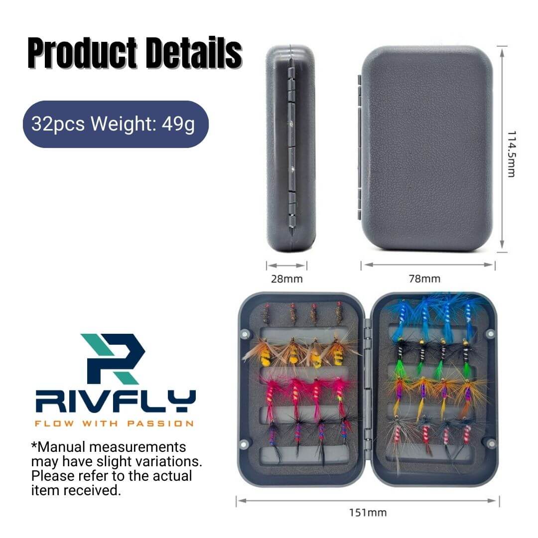 32pcs Vibrant Attractor Fly Assortment | Panfish, Bass & Trout Flies with Box - RIVFLY
