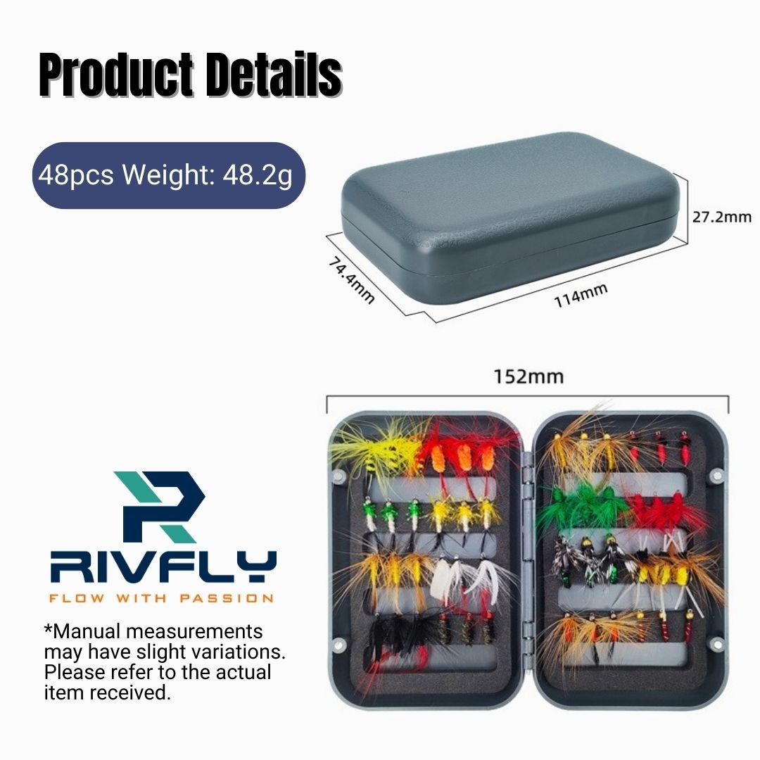48pcs Panfish & Trout Fly Assortment | Ultimate Variety Pack with Box - RIVFLY