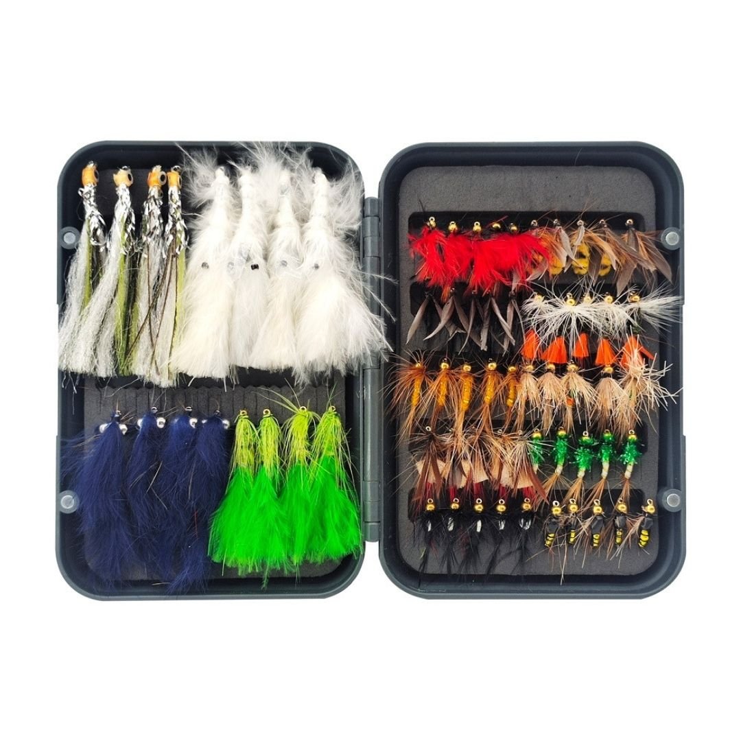 66pcs Universal Angler Fly Assortment | Bass, Trout, Streamer & Nymph Kit with Box - RIVFLY