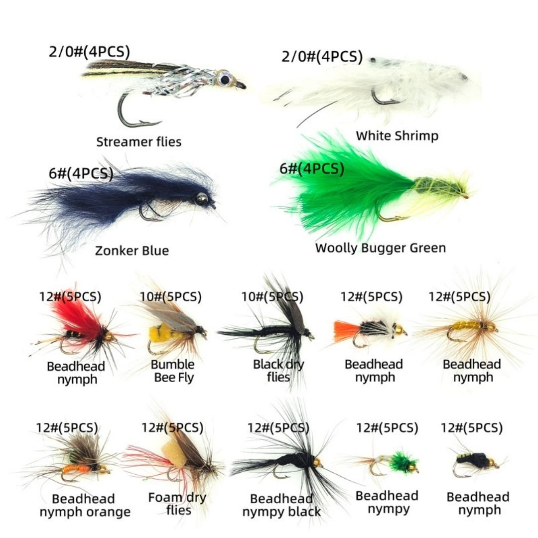 66pcs Universal Angler Fly Assortment | Bass, Trout, Streamer & Nymph Kit with Box - RIVFLY