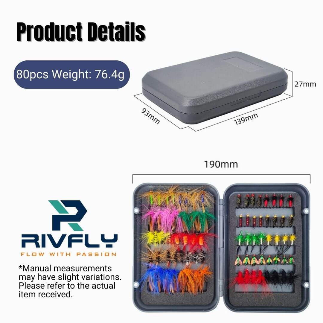 80pcs Universal Trout Fly Assortment | Dries, Nymphs, Streamers for All Anglers - RIVFLY