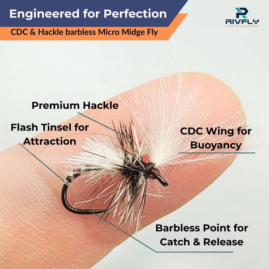 CDC & Hackle barbless Micro Midge Fly - RIVFLY