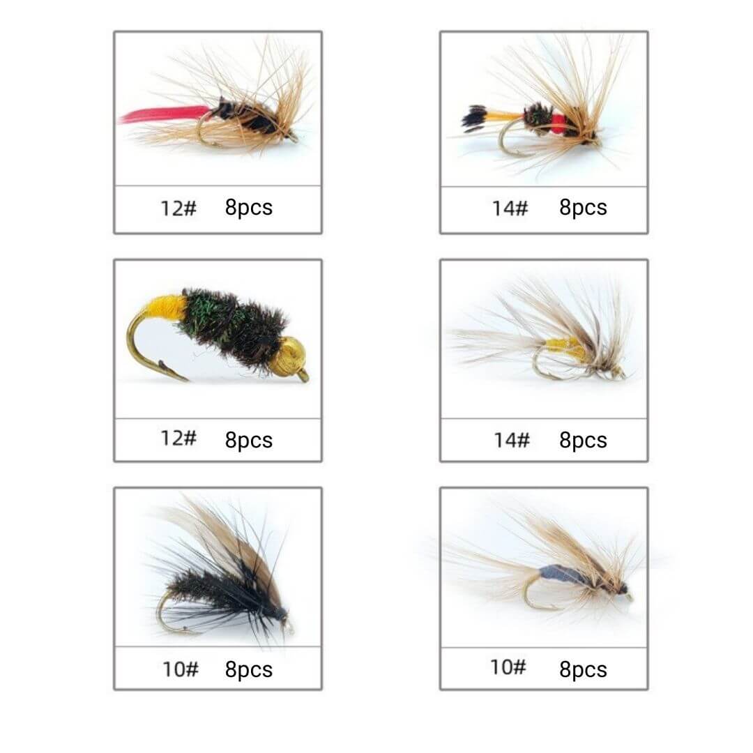 Essential 48pcs Trout Fly Assortment | Dry Flies & Nymphs with Waterproof Fly Box - RIVFLY