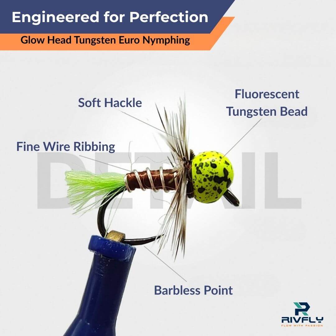 Glow Head Tungsten Euro Nymphing| Barbless Fast Sinking Jig Fly - RIVFLY