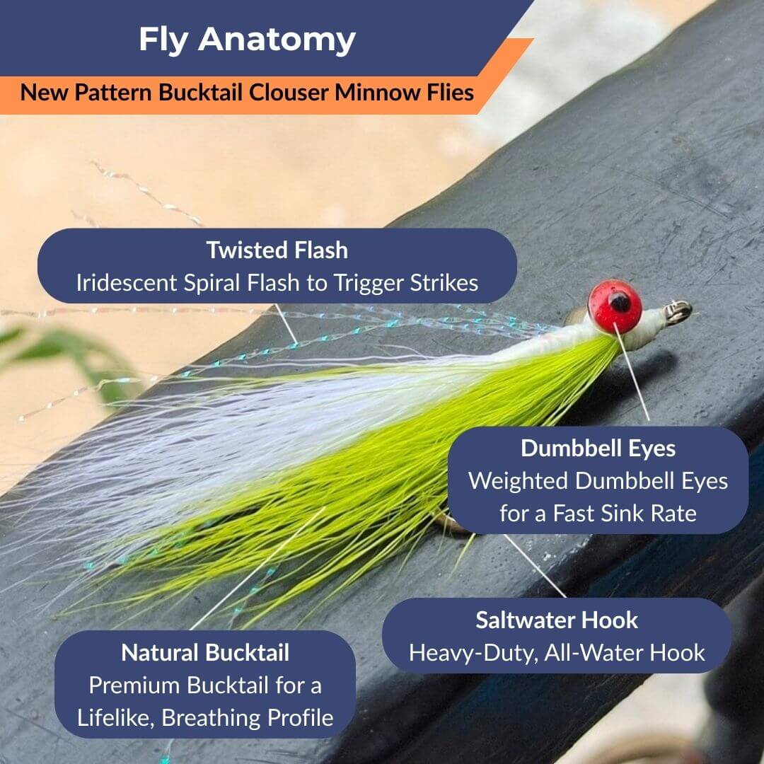 New Pattern Bucktail Clouser Minnow Flies - RIVFLY