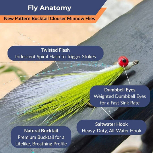 New Pattern Bucktail Clouser Minnow Flies - RIVFLY