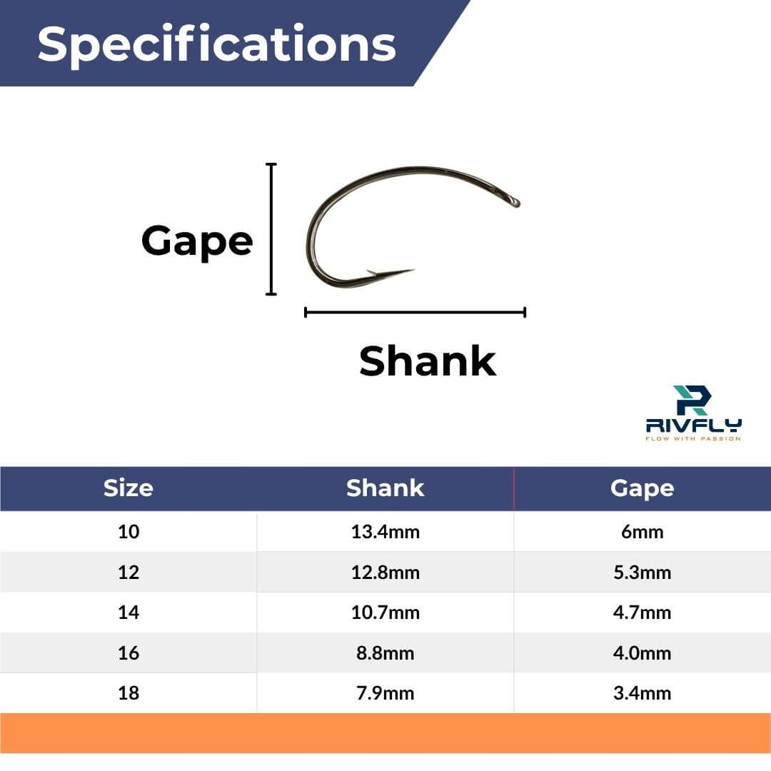 Rivfly Forged Scud & Pupa Hooks | Barbed Curved Shank Fly Tying Hooks - RIVFLY