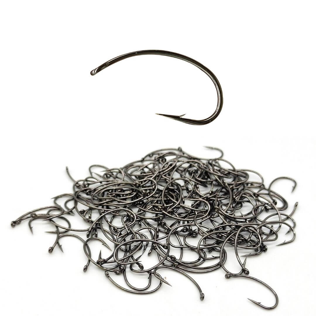 Rivfly Forged Scud & Pupa Hooks | Barbed Curved Shank Fly Tying Hooks - RIVFLY