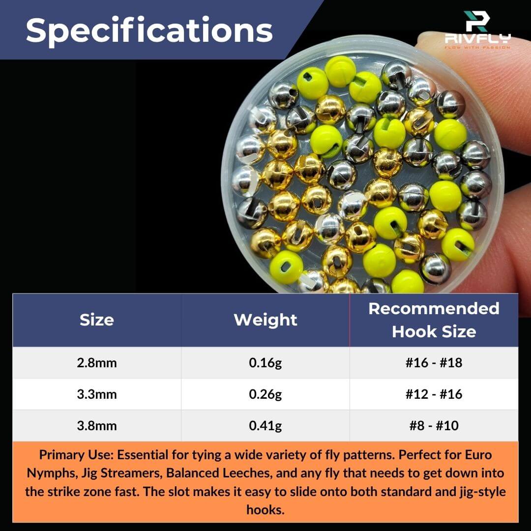 Rivfly Slotted Tungsten Beads for Fly Tying | Pro - Grade Euro Nymphing & Jig Heads - RIVFLY