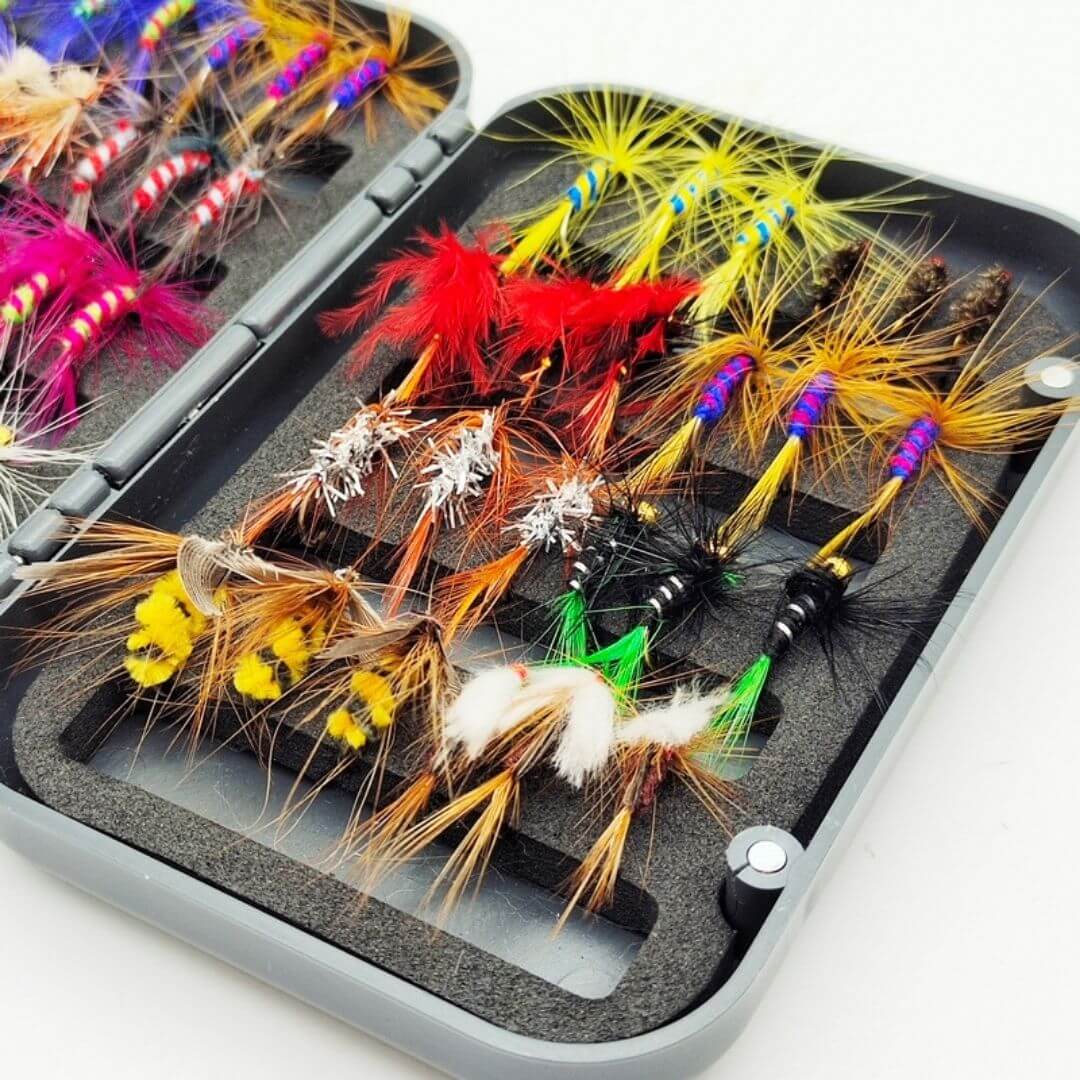 The Ultimate 48pcs Trout Fly Assortment | Essential Dry Flies & Nymphs with Fly Box - RIVFLY