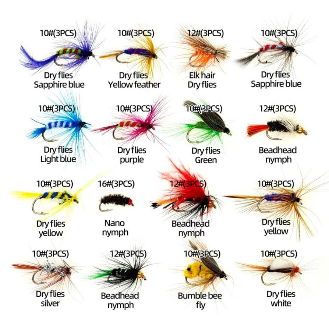 The Ultimate 48pcs Trout Fly Assortment | Essential Dry Flies & Nymphs with Fly Box - RIVFLY
