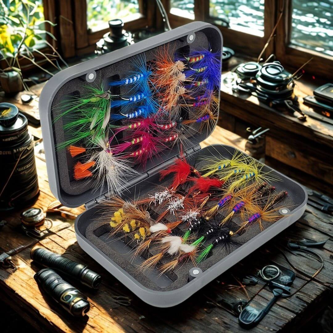 The Ultimate 48pcs Trout Fly Assortment | Essential Dry Flies & Nymphs with Fly Box - RIVFLY