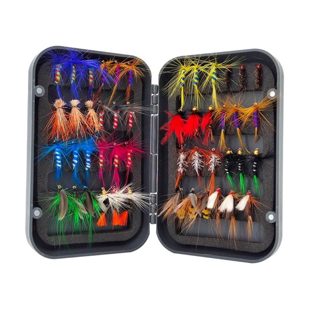The Ultimate 48pcs Trout Fly Assortment | Essential Dry Flies & Nymphs with Fly Box - RIVFLY