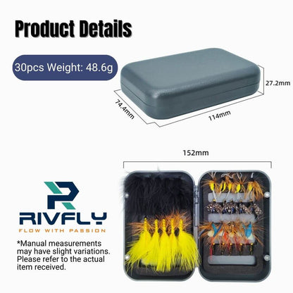 30pcs Loch - Style & Stillwater Fly Assortment | Trout Lures & Attractor Wet Flies with Box - RIVFLY