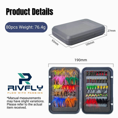 80pcs Universal Trout Fly Assortment | Dries, Nymphs, Streamers for All Anglers - RIVFLY