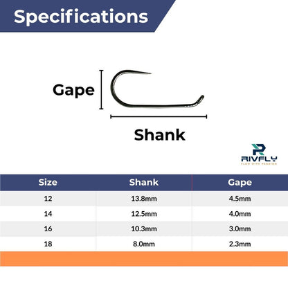 Rivfly Classic All - Purpose Dry Fly Hooks | Barbless Fly Tying Hooks - RIVFLY