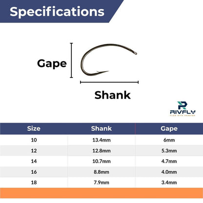 Rivfly Forged Scud & Pupa Hooks | Barbed Curved Shank Fly Tying Hooks - RIVFLY