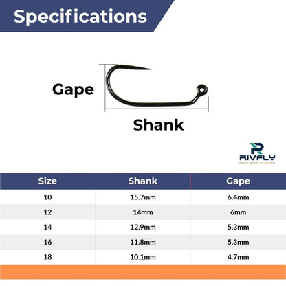 Rivfly Pro Competition Jig Hooks | Barbless Euro Nymph Hooks for Fly Tying - RIVFLY