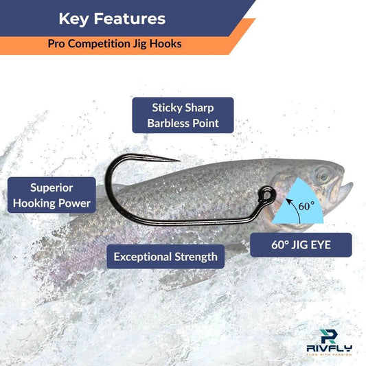 Rivfly Pro Competition Jig Hooks | Barbless Euro Nymph Hooks for Fly Tying - RIVFLY