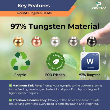 Rivfly Round Tungsten Beads for Fly Tying | Heavy Nymph Heads - RIVFLY