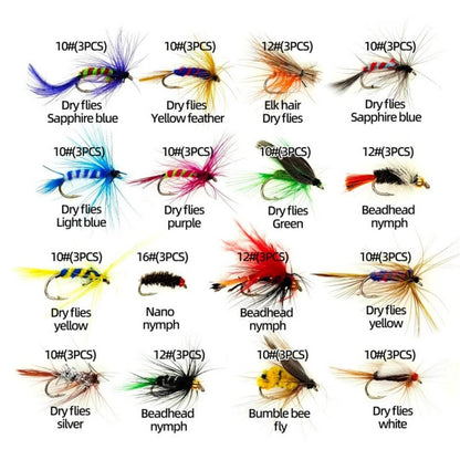 The Ultimate 48pcs Trout Fly Assortment | Essential Dry Flies & Nymphs with Fly Box - RIVFLY