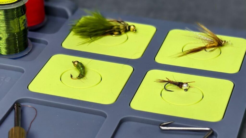 Rethinking Fly Tying Station Ideas: Why You Need a Lightweight Profile fly tying mat storage zones at top and right edges showing interference-free workflow design